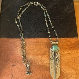 Feather Pendant & Silver Beaded Necklace